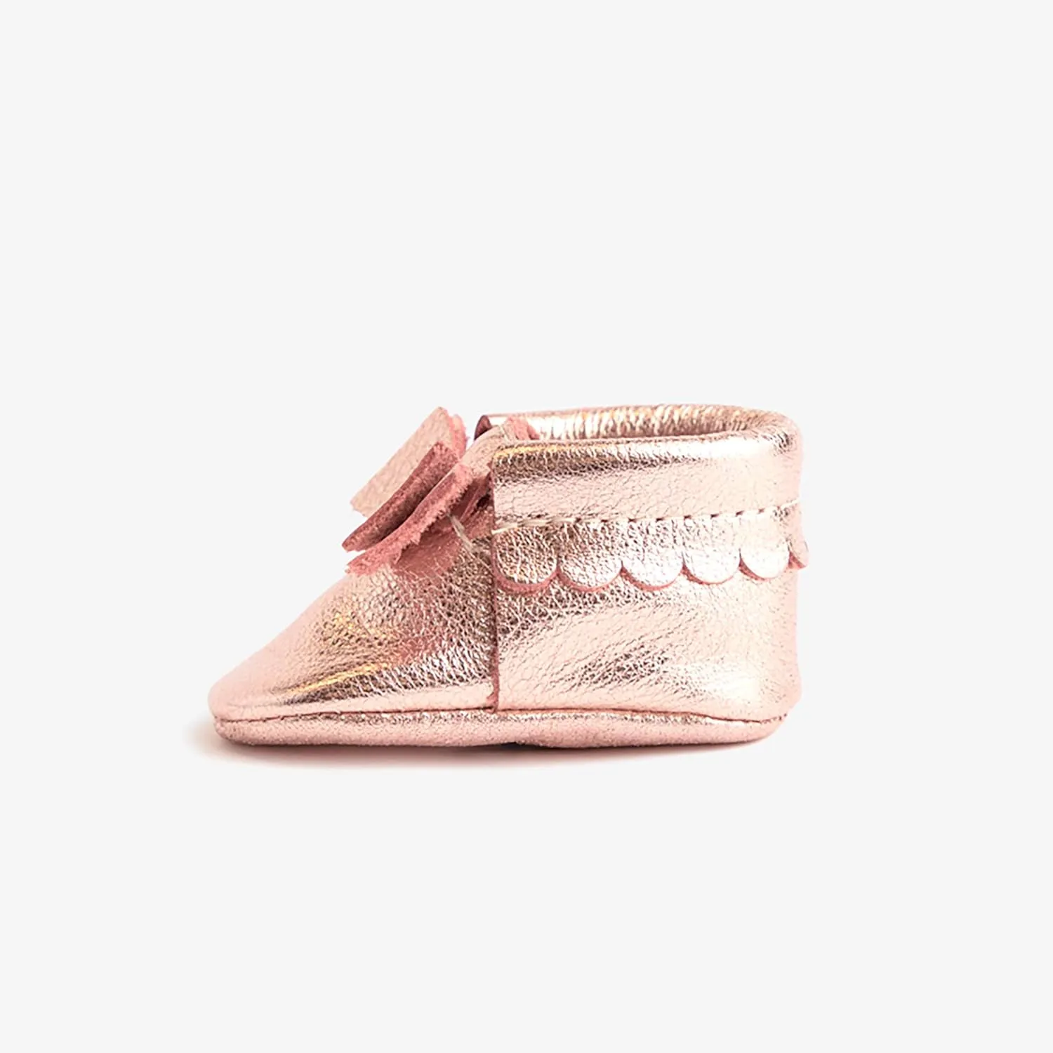 Freshly Picked Newborn Baby Girl Shoes, Ballet Flat Bow Moccasins, Blush