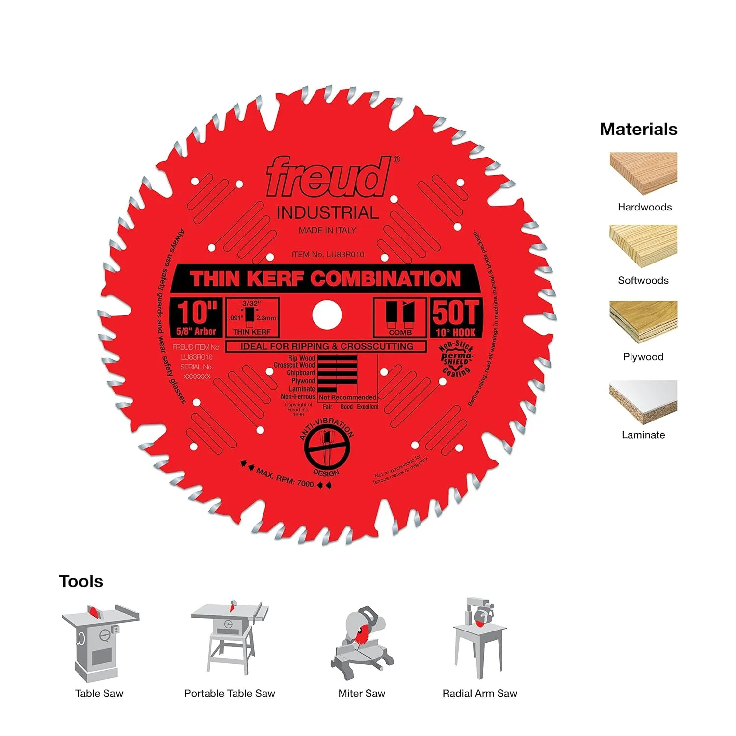 Freud LU83R010: 10" Thin Kerf Combination Blade