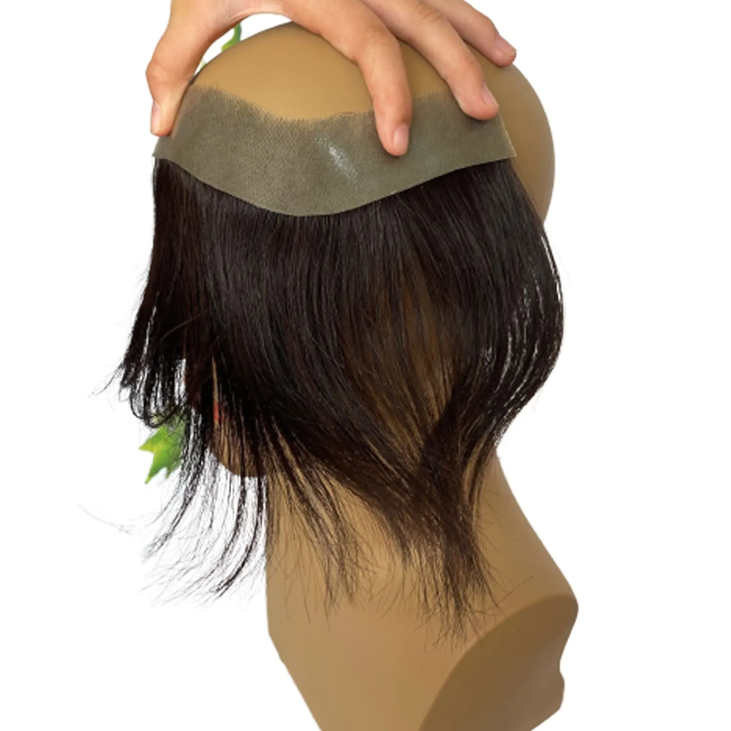 Frontal Hairpiece for Women Human Hair Extensions Forehead Hairline PU Skin Toppers Hair Replacement Toupee (1.18x6.69 Inch, 2 Dark Brown Color
