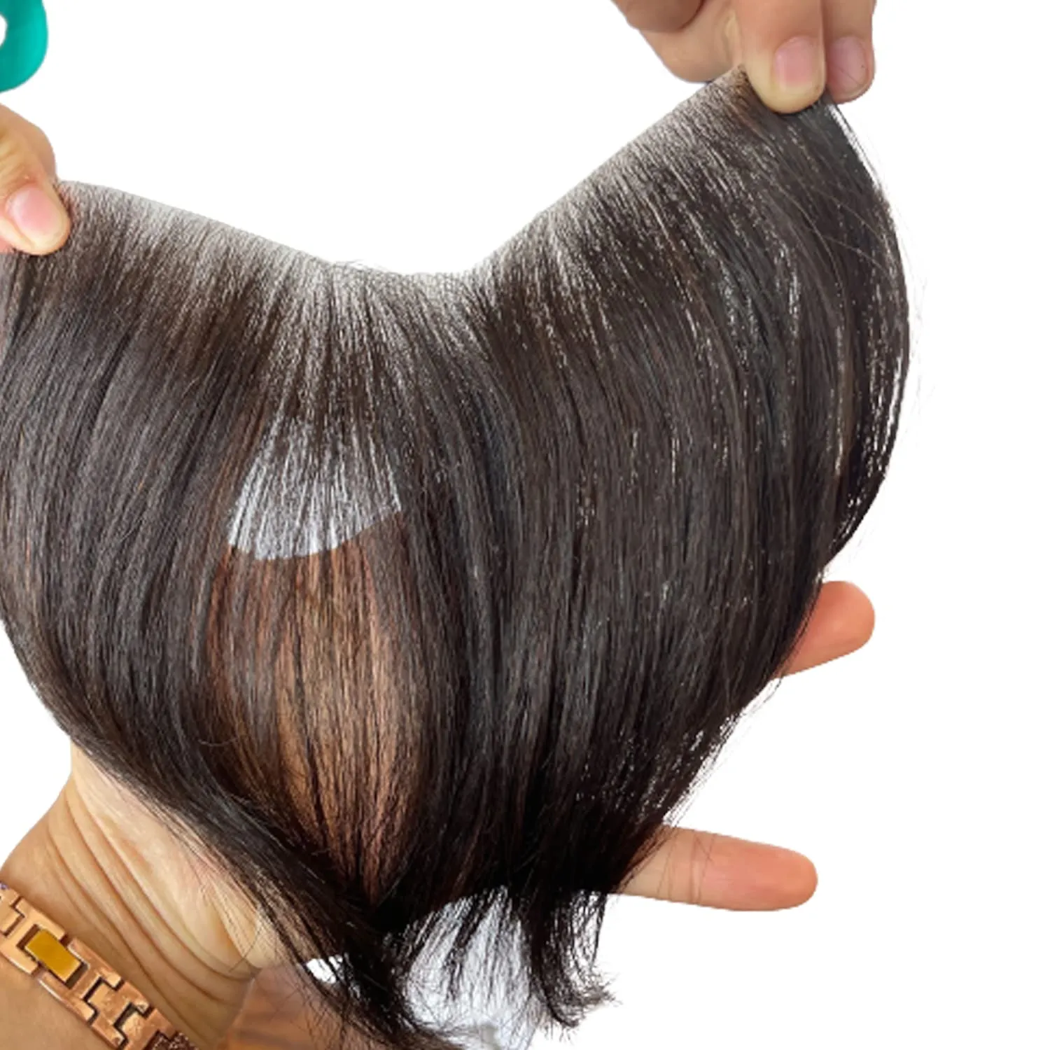Frontal Hairpiece for Women Human Hair Extensions Forehead Hairline PU Skin Toppers Hair Replacement Toupee (1.18x6.69 Inch, 2 Dark Brown Color