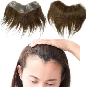 Frontal Hairpiece for Women Human Hair Extensions Forehead Hairline PU Skin Toppers Hair Replacement Toupee (1.57x7.08 Inch, 7 Light Brown Color)
