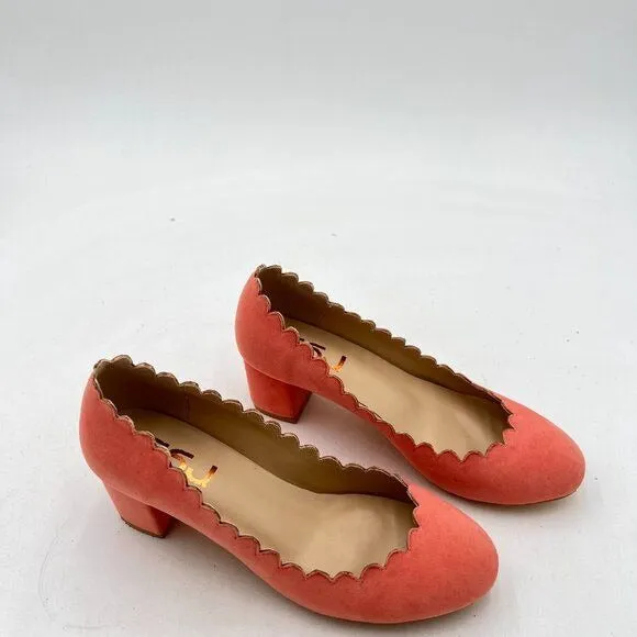 FSJ Light Orange Retro Classic Block Heels Pump Suede Round Toe DOrsay Shoes