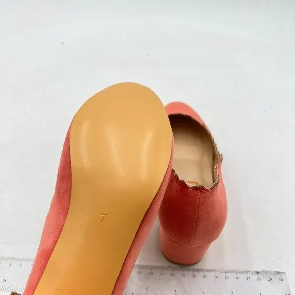 FSJ Light Orange Retro Classic Block Heels Pump Suede Round Toe DOrsay Shoes