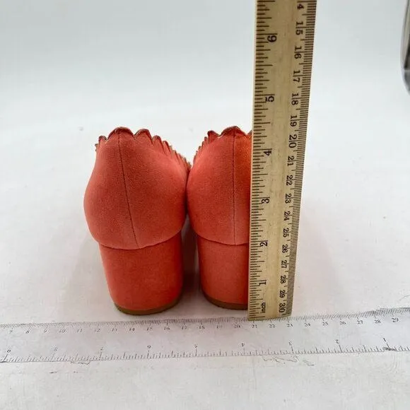 FSJ Light Orange Retro Classic Block Heels Pump Suede Round Toe DOrsay Shoes