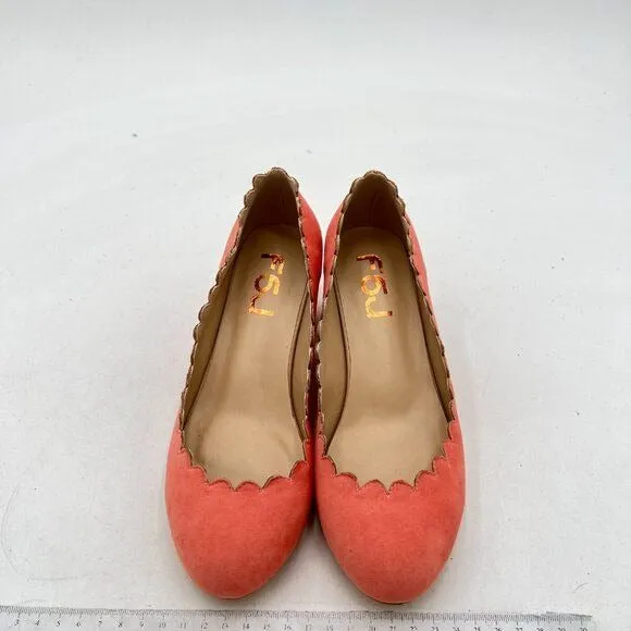 FSJ Light Orange Retro Classic Block Heels Pump Suede Round Toe DOrsay Shoes