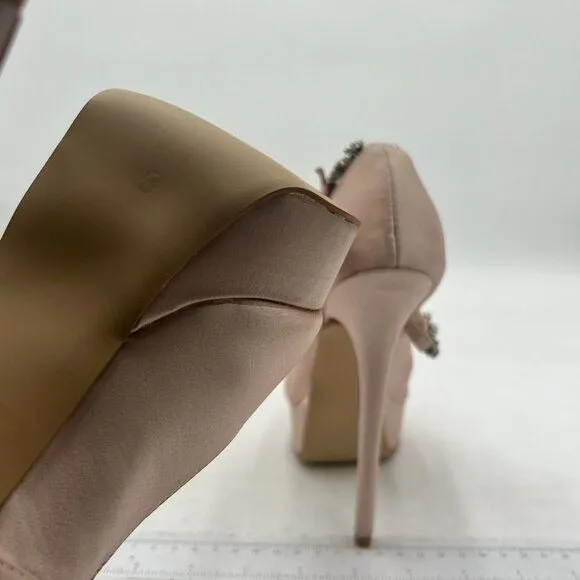 FSJ Light Pink Pointed Toe High Heel Platform Cross Rhinestone Ankle Strap Pumps