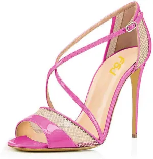 FSJ Women Graceful Open Toe Mesh Sandals High Heels Stilettos Strappy Slip on Crisscross Straps Shoes With Buckle Size 4-15 US