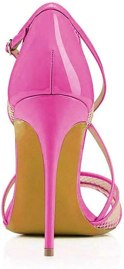 FSJ Women Graceful Open Toe Mesh Sandals High Heels Stilettos Strappy Slip on Crisscross Straps Shoes With Buckle Size 4-15 US