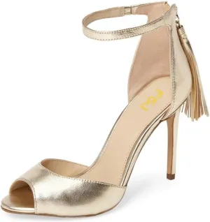 FSJ Women Peep Toe Ankle Strap Heels Sandals Stiletto Chic Fringed Party D'Orsay Shoes Size 4-15 US