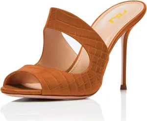 FSJ Women Peep Toe Thin High Heel Pumps Slip on Mules Cutout Clogs Slide Sandals Shoes Size 4-15 US