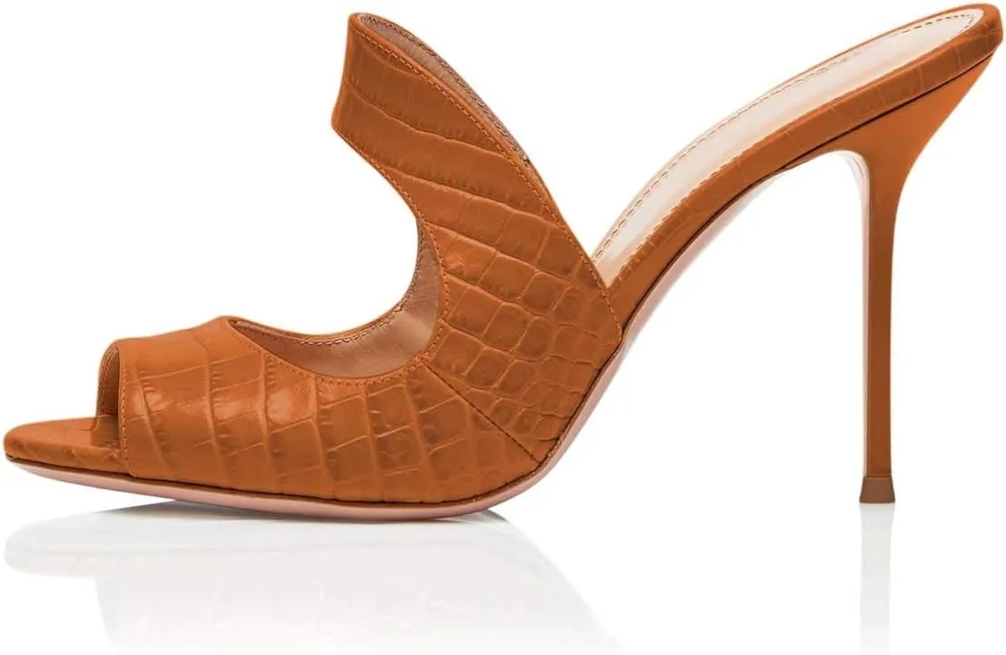FSJ Women Peep Toe Thin High Heel Pumps Slip on Mules Cutout Clogs Slide Sandals Shoes Size 4-15 US