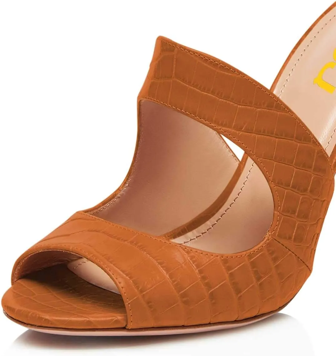 FSJ Women Peep Toe Thin High Heel Pumps Slip on Mules Cutout Clogs Slide Sandals Shoes Size 4-15 US