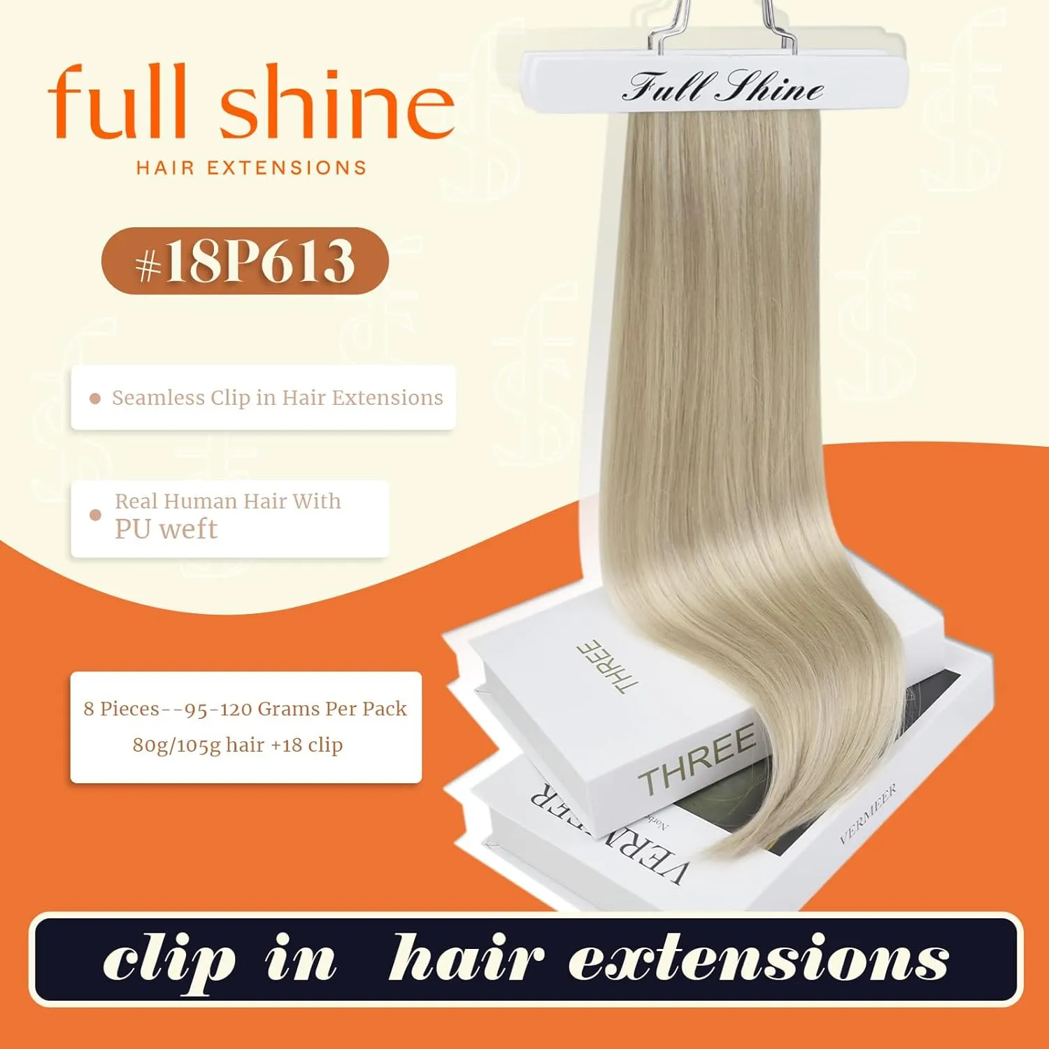 Full Shine Ash Blonde Clip in Extensions Human Hair 22 Inch Pu Weft Real Hair Clip in Extensions Ash Blonde Highlights Platinum Blonde Silky Straight Remy Hair Extensions Clip ins 8 Pcs 120 g