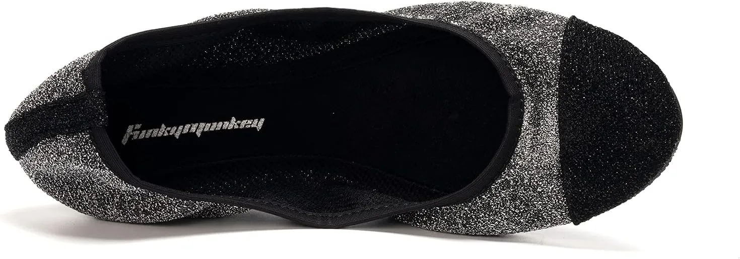 FUNKYMONKEY Foldable Ballet Flats for Women's, Comfortable Portable Travel Roll Up Walking Shoes