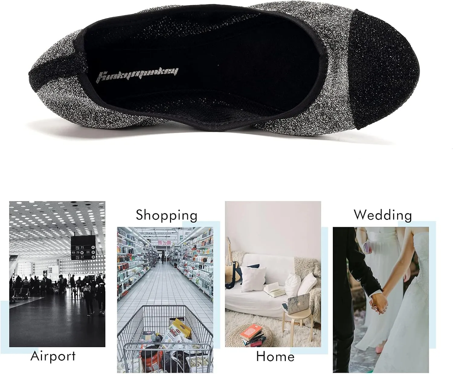 FUNKYMONKEY Foldable Ballet Flats for Women's, Comfortable Portable Travel Roll Up Walking Shoes