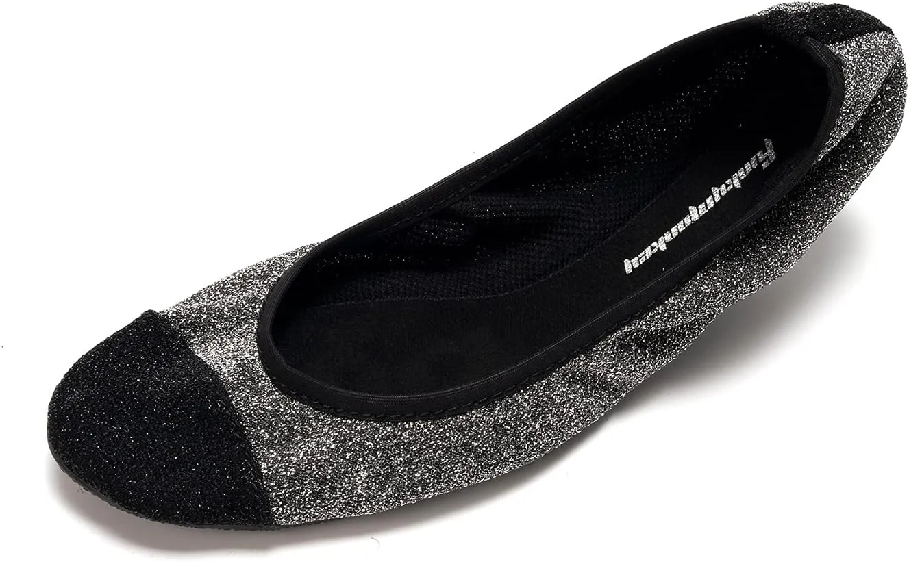 FUNKYMONKEY Foldable Ballet Flats for Women's, Comfortable Portable Travel Roll Up Walking Shoes