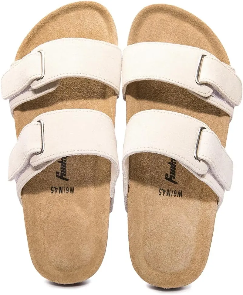 FUNKYMONKEY Unisex Slide Sandals Adjustable Double Buckle with Soft Footbed Comfort Slides for Women and Men