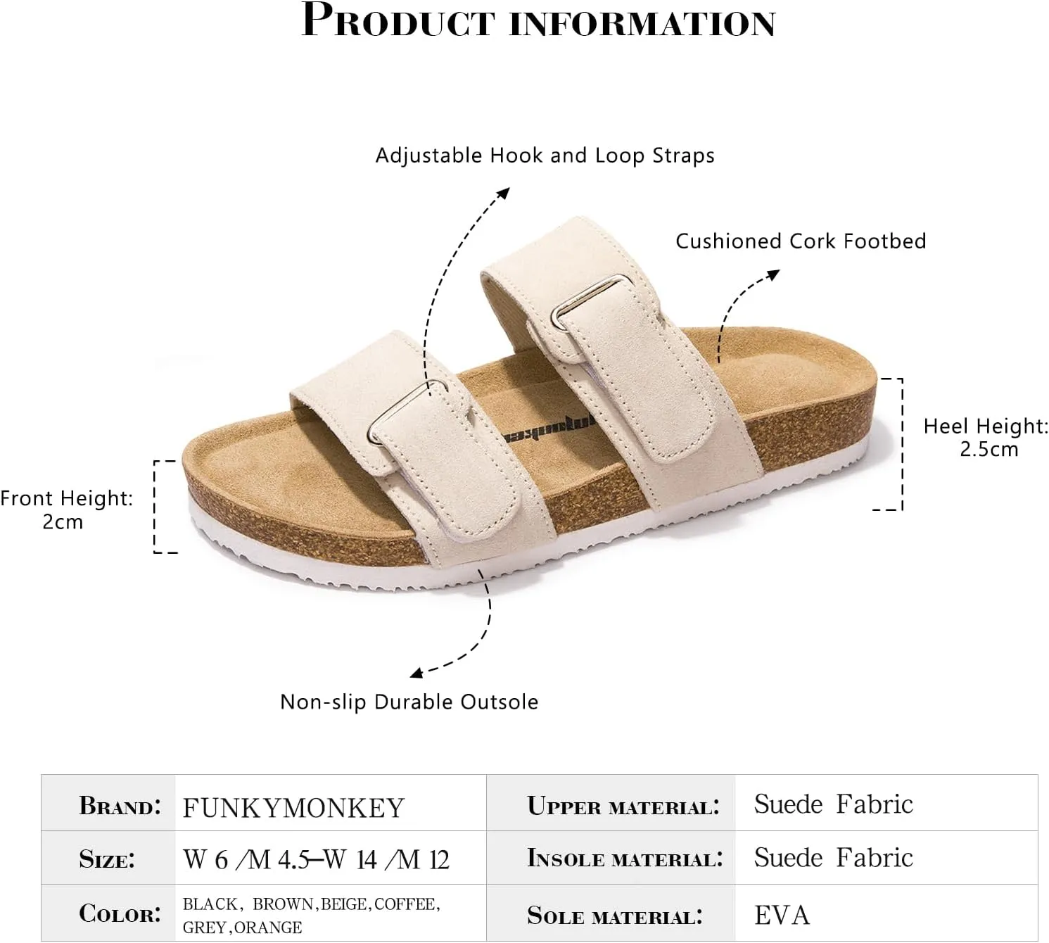 FUNKYMONKEY Unisex Slide Sandals Adjustable Double Buckle with Soft Footbed Comfort Slides for Women and Men