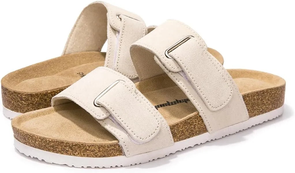FUNKYMONKEY Unisex Slide Sandals Adjustable Double Buckle with Soft Footbed Comfort Slides for Women and Men