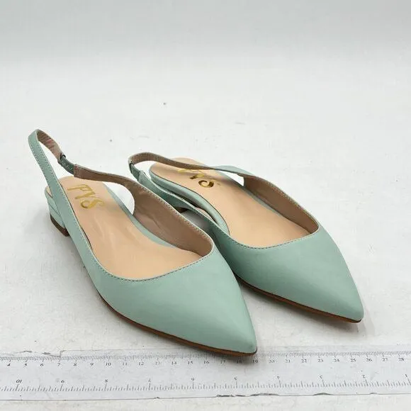 FYS Light Green Pointed Toe Slip on Pumps Low Heel Backless Slingbacks Shoes