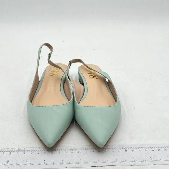 FYS Light Green Pointed Toe Slip on Pumps Low Heel Backless Slingbacks Shoes