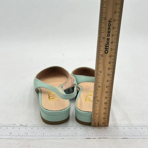 FYS Light Green Pointed Toe Slip on Pumps Low Heel Backless Slingbacks Shoes