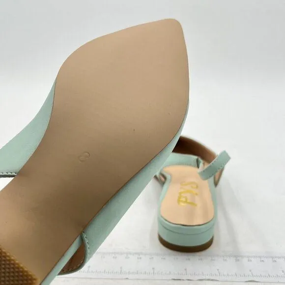 FYS Light Green Pointed Toe Slip on Pumps Low Heel Backless Slingbacks Shoes