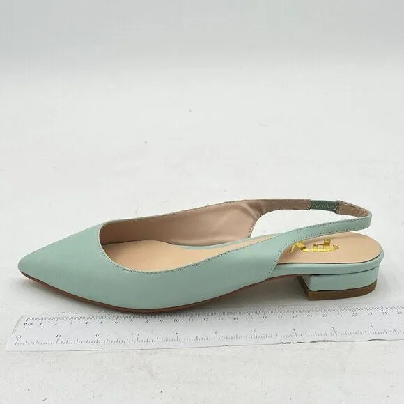 FYS Light Green Pointed Toe Slip on Pumps Low Heel Backless Slingbacks Shoes