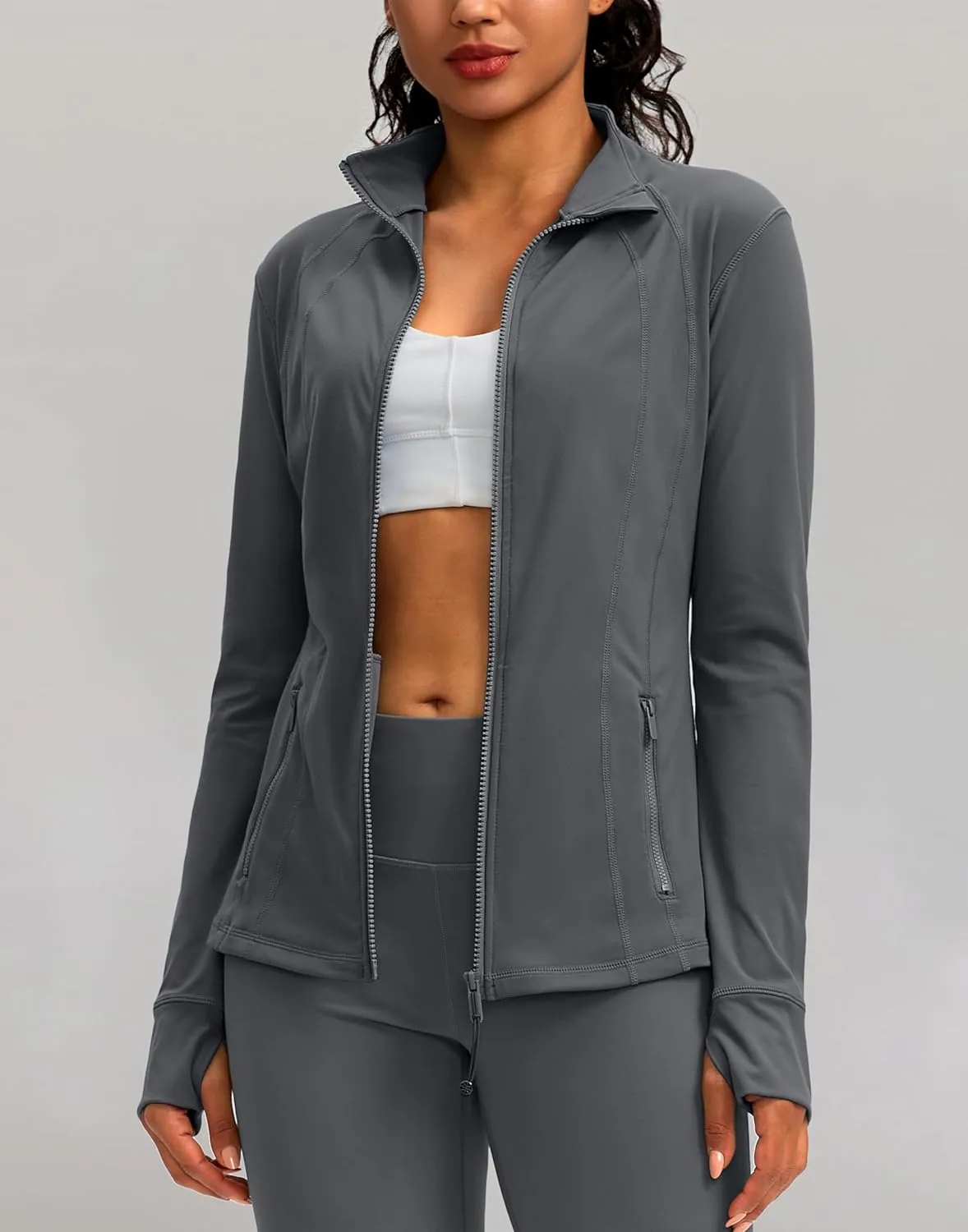 G Gradual Women's Zip Up Workout Jackets with Pockets Slim Fit Cottony Soft Jacket for Running Athletic Yoga