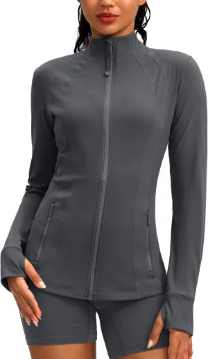 G Gradual Women's Zip Up Workout Jackets with Pockets Slim Fit Cottony Soft Jacket for Running Athletic Yoga