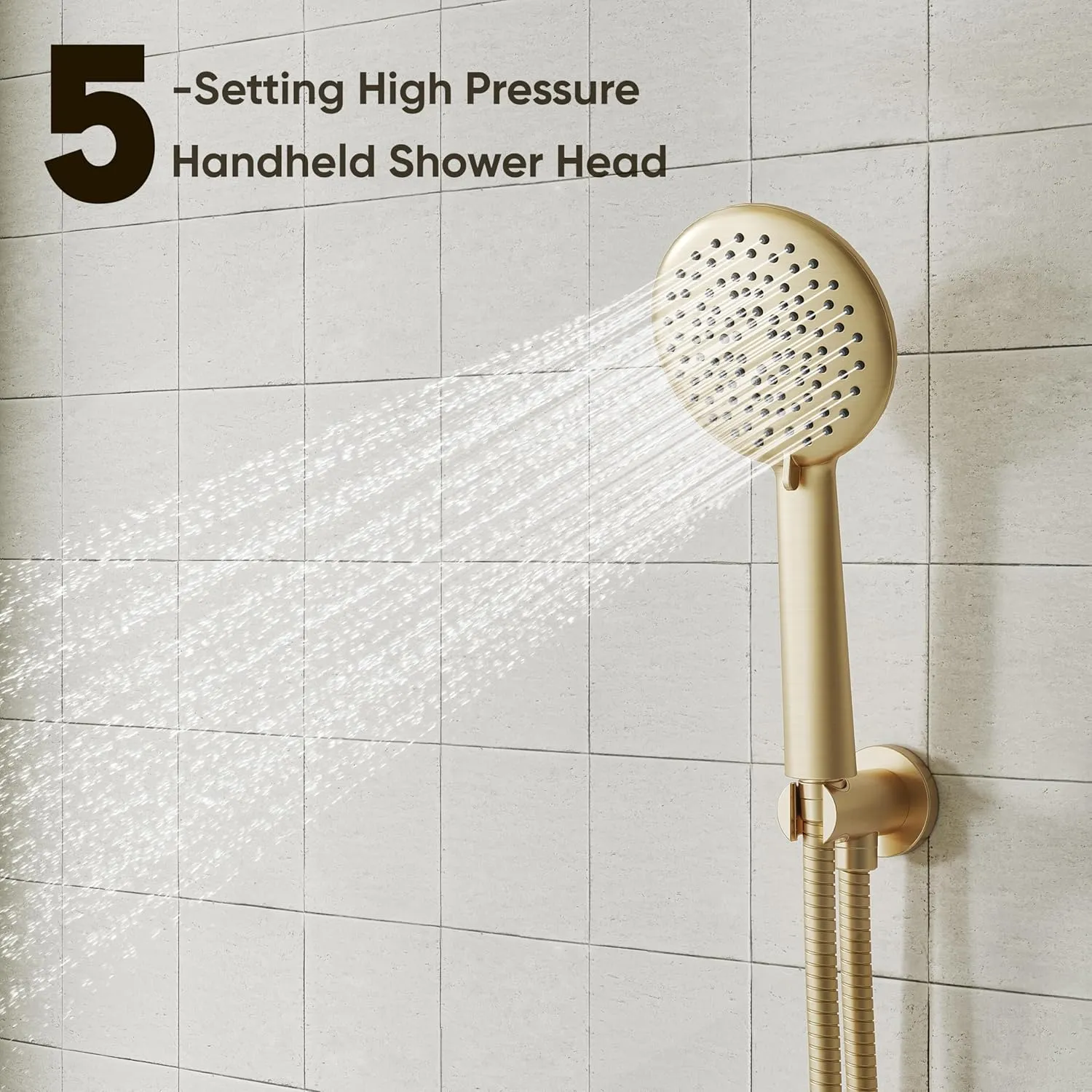 Gabrylly Shower System with Tub Spout, Bathtub Shower Faucet Set with 10" Rain Shower head and 5-Setting Handheld Shower, Wall Mounted Shower Fixtures with Pressure Balance Shower Valve, Brushed Gold