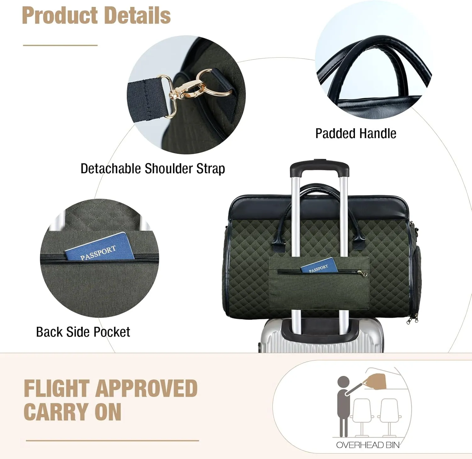 Garment Bag for Travel, 3 in 1 Convertible Jenni Bag Roomy Design Duffle Suit Bags with Water-Resistant Shoe Pouch, Overnight Halfday Weekender Bags for Women Hanging Clothes