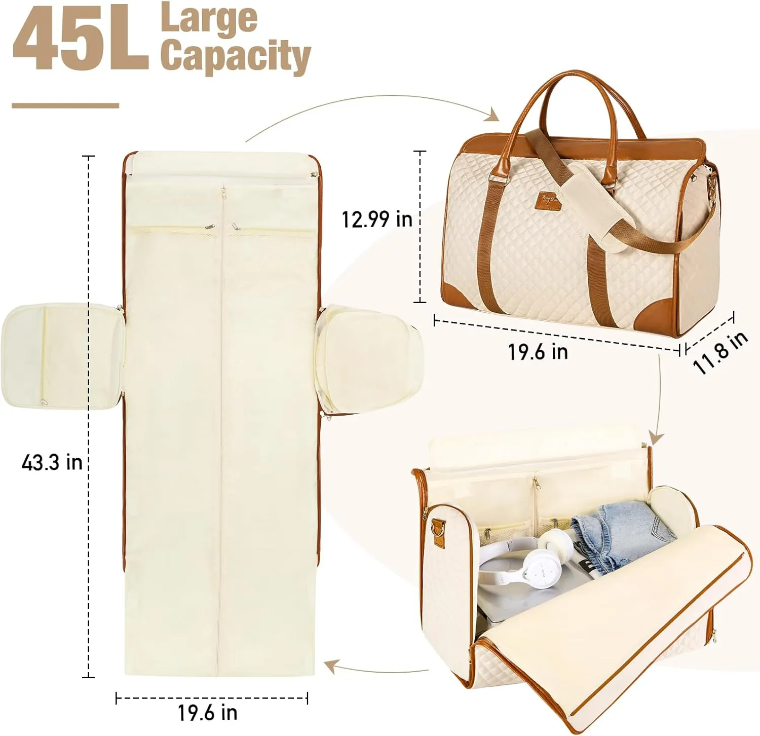 Garment Bag for Travel, 3 in 1 Convertible Jenni Bag Roomy Design Duffle Suit Bags with Water-Resistant Shoe Pouch, Overnight Halfday Weekender Bags for Women Hanging Clothes