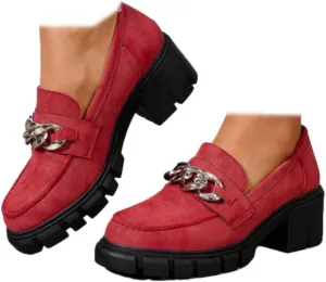 Generic Women's Chunky Platform Loafers with Chain Casual Business Work Shoes Comfort Slip on Vintage Oxford Round Toe Oxfords