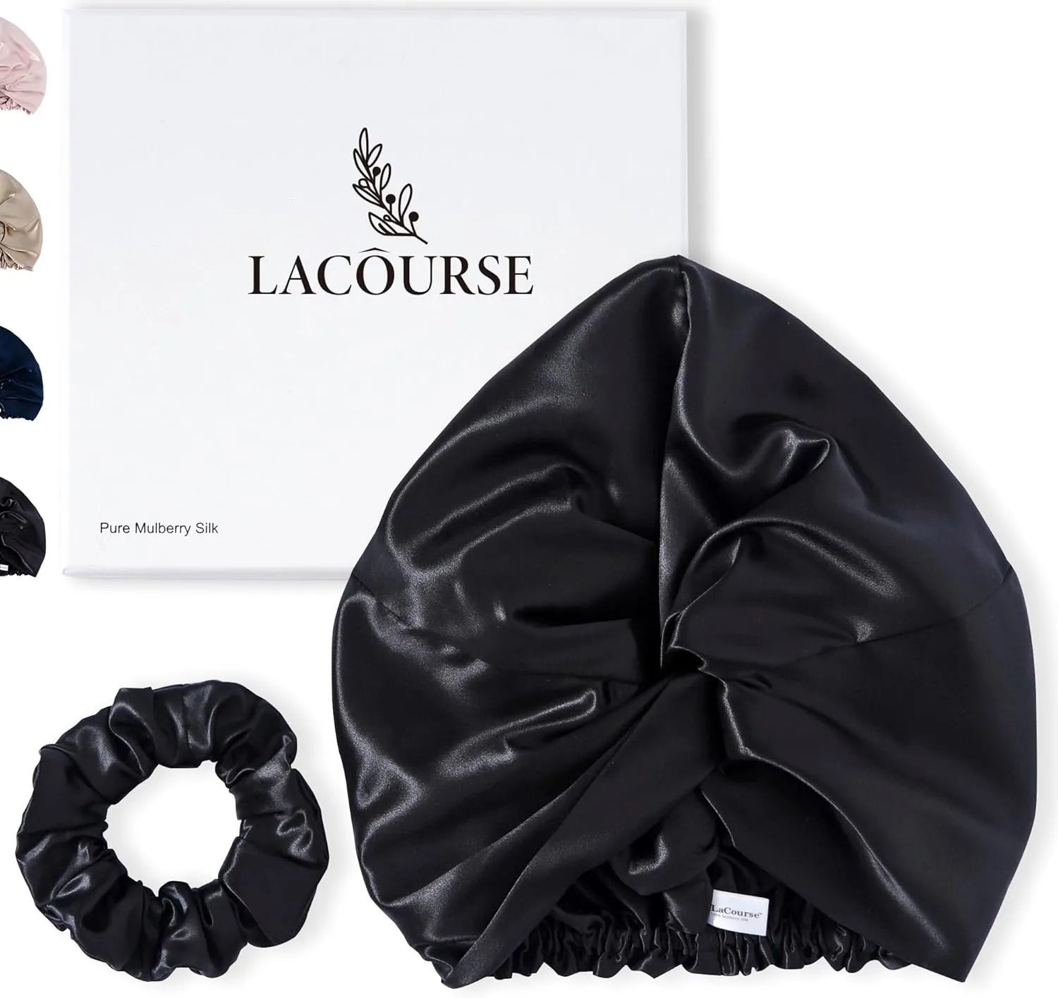 Genuine 22Momme 100% Mulberry Silk Bonnet for Sleeping Women, Double-Layered Silk Hair Wrap with Premium Elastic Stay on Head. One Size, Black