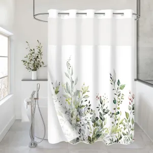 Gibelle No Hook Long Shower Curtain with Snap-in Fabric Liner Set - 72" x 80"(78"), Hotel Style Double Layers Sage Green Eucalyptus Leaves Shower Curtain with See Through Top Window