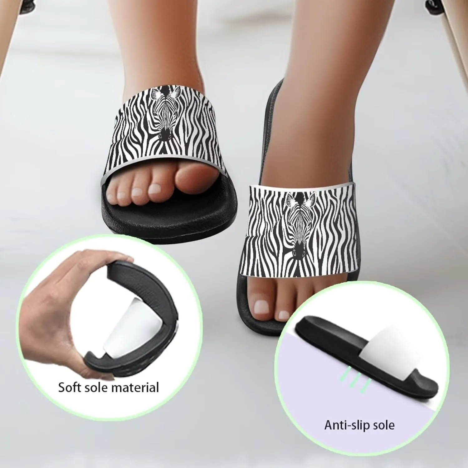 Girls Beach Slippers Open Toe Non Slip Summer Sandals Quick Drying Flat Sandals Soft Sole Bathroom Shoes