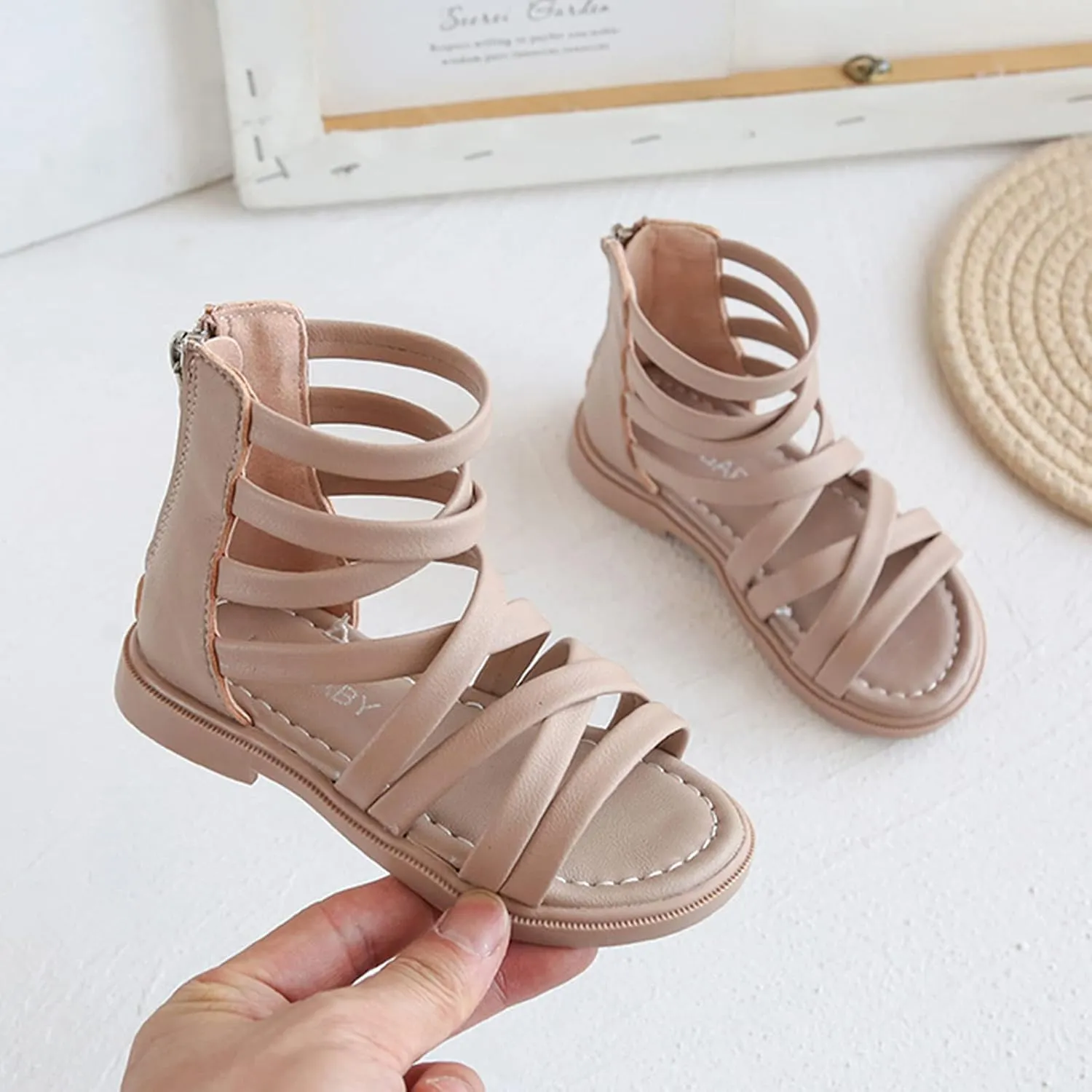 Girls Kids Rubber Sole Ankle Gl𝐚diator Sandals Breathable Cool Slip On Soft Summer Shoes Baby Toddler Light Comfy Shoes