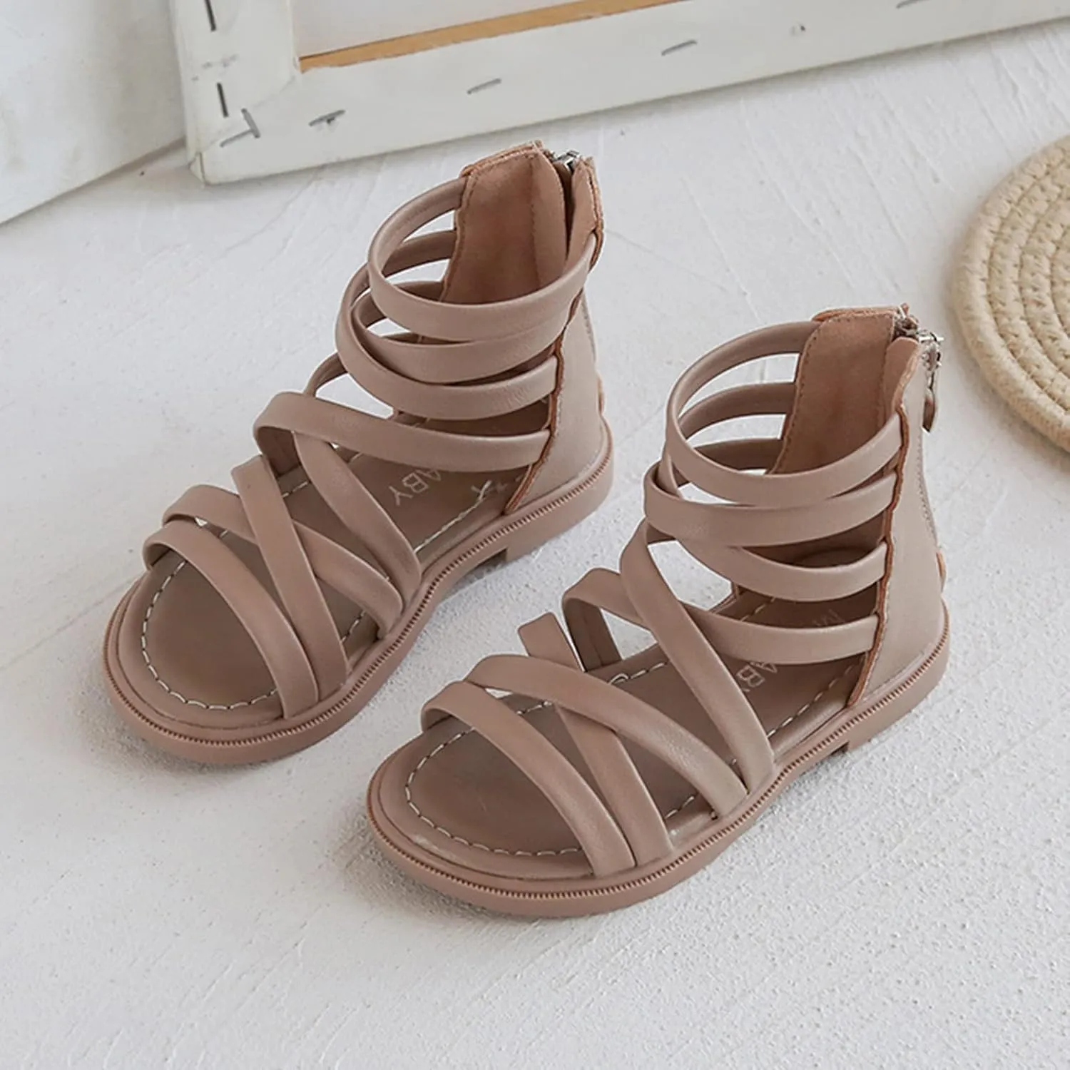 Girls Kids Rubber Sole Ankle Gl𝐚diator Sandals Breathable Cool Slip On Soft Summer Shoes Baby Toddler Light Comfy Shoes