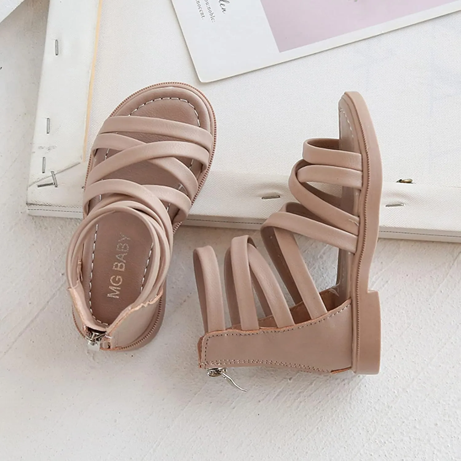 Girls Kids Rubber Sole Ankle Gl𝐚diator Sandals Breathable Cool Slip On Soft Summer Shoes Baby Toddler Light Comfy Shoes