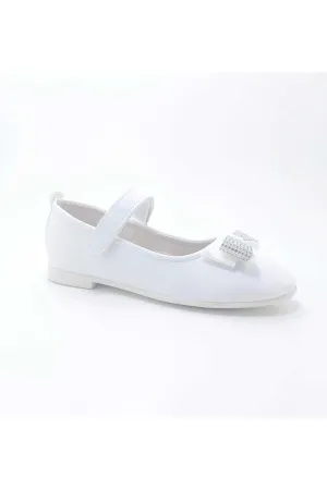 Girl's Stone Bow White Orthopedic Flats