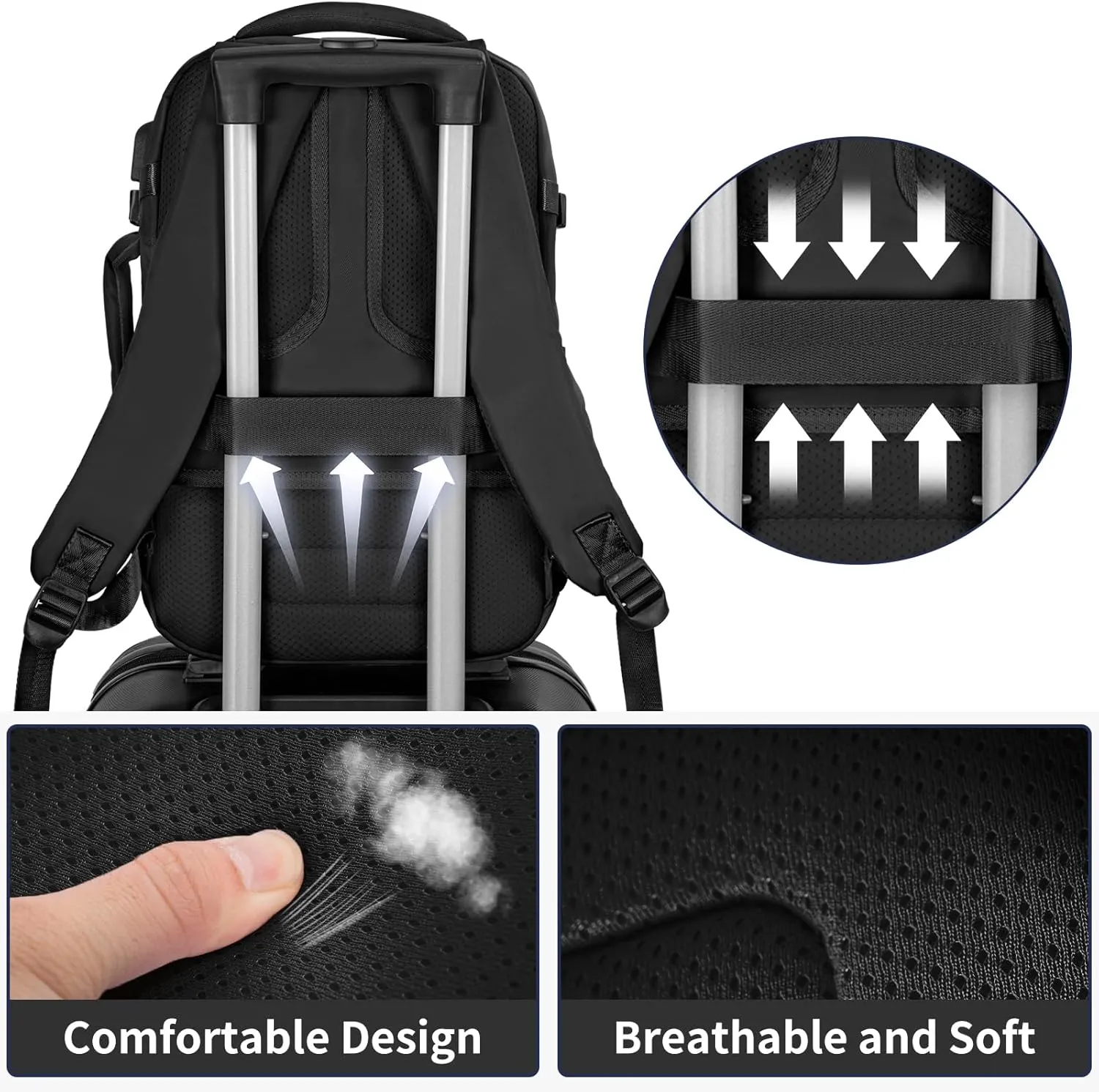 GMAK Travel Backpack for Men Women, Carry on Backpack with USB Charging Port, 15.6 inch Laptop Backpack Lightweight Cabin Bag Casual Daypack 20L Luggage Bags for College, Business, Travel, Black