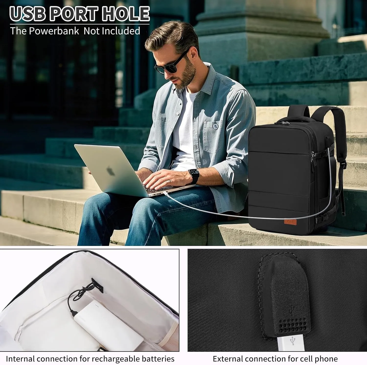 GMAK Travel Backpack for Men Women, Carry on Backpack with USB Charging Port, 15.6 inch Laptop Backpack Lightweight Cabin Bag Casual Daypack 20L Luggage Bags for College, Business, Travel, Black