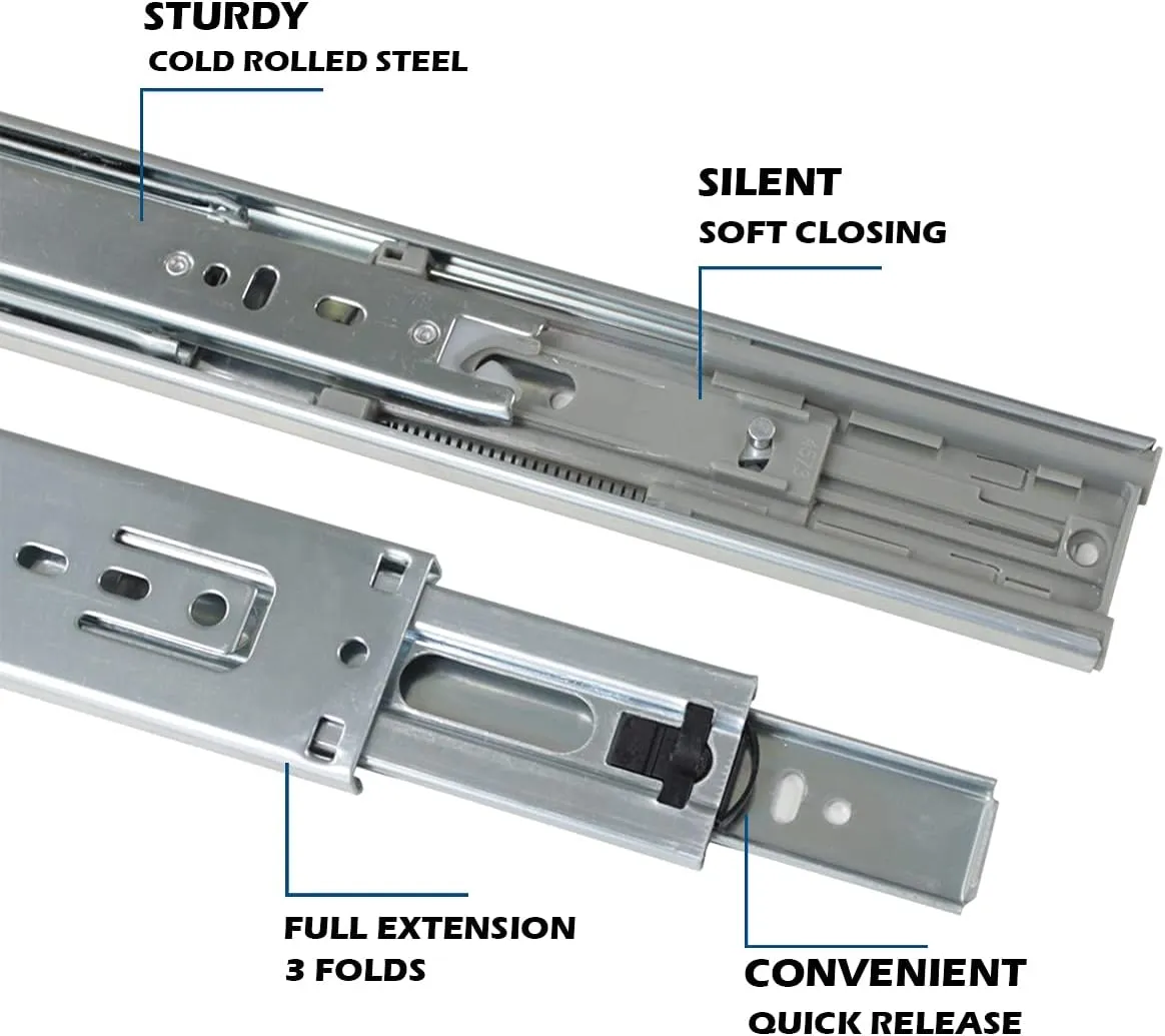 Gobrico 12-Inch 3 Folds Side Mount Soft Close Drawer Slides Full Extension Ball Bearing Runners 5Pair