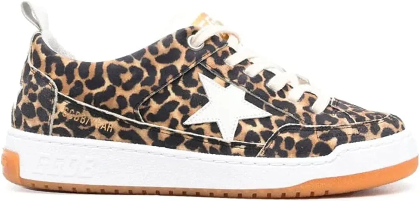 Golden Goose Yeah Leopard Suede Upper Leather Star Nappa Tongue Womens Distressed Sneakers