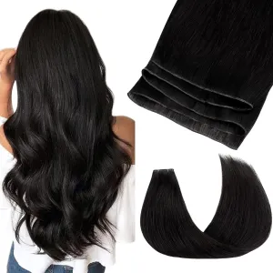 GOO GOO Genius Human Hair Extensions - Sew In Rooted Remy Weft, 1B Natural Black, 14 Inch, 40g, Hand Tied