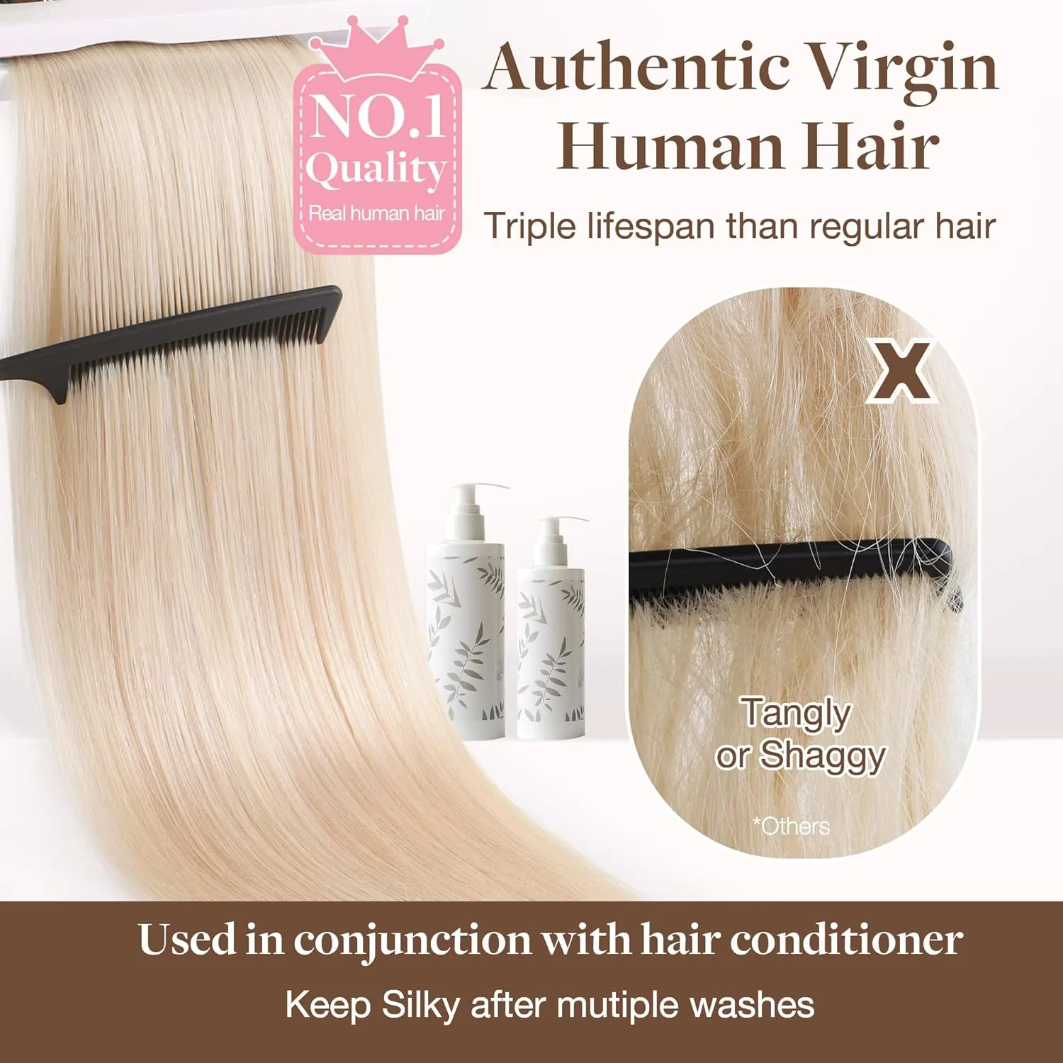 GOO GOO Genius Weft Hair Extensions Human Hair, Sew In Hair Extensions Rooted Remy Weft, 18A/613A Dark Blonde Highlighted Bleach Blonde 22inch 120g, Hand Tied Weft Hair Extensions