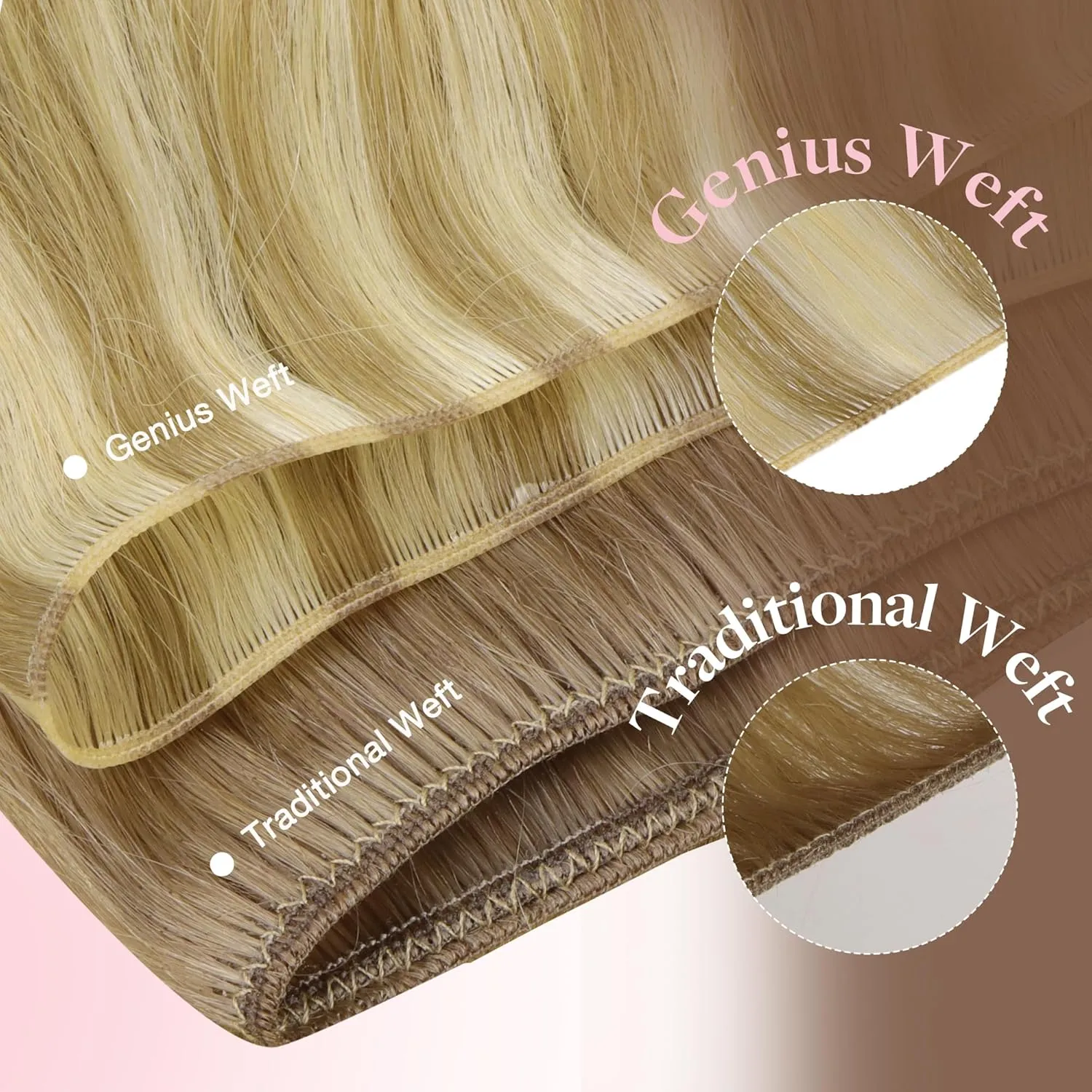 GOO GOO Genius Weft Hair Extensions Human Hair, Sew In Hair Extensions Rooted Remy Weft, 18A/613A Dark Blonde Highlighted Bleach Blonde 22inch 120g, Hand Tied Weft Hair Extensions