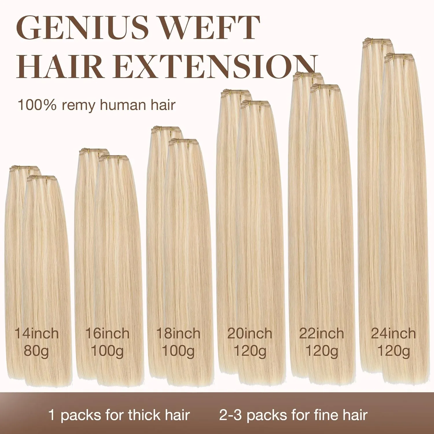 GOO GOO Genius Weft Hair Extensions Human Hair, Sew In Hair Extensions Rooted Remy Weft, 18A/613A Dark Blonde Highlighted Bleach Blonde 22inch 120g, Hand Tied Weft Hair Extensions