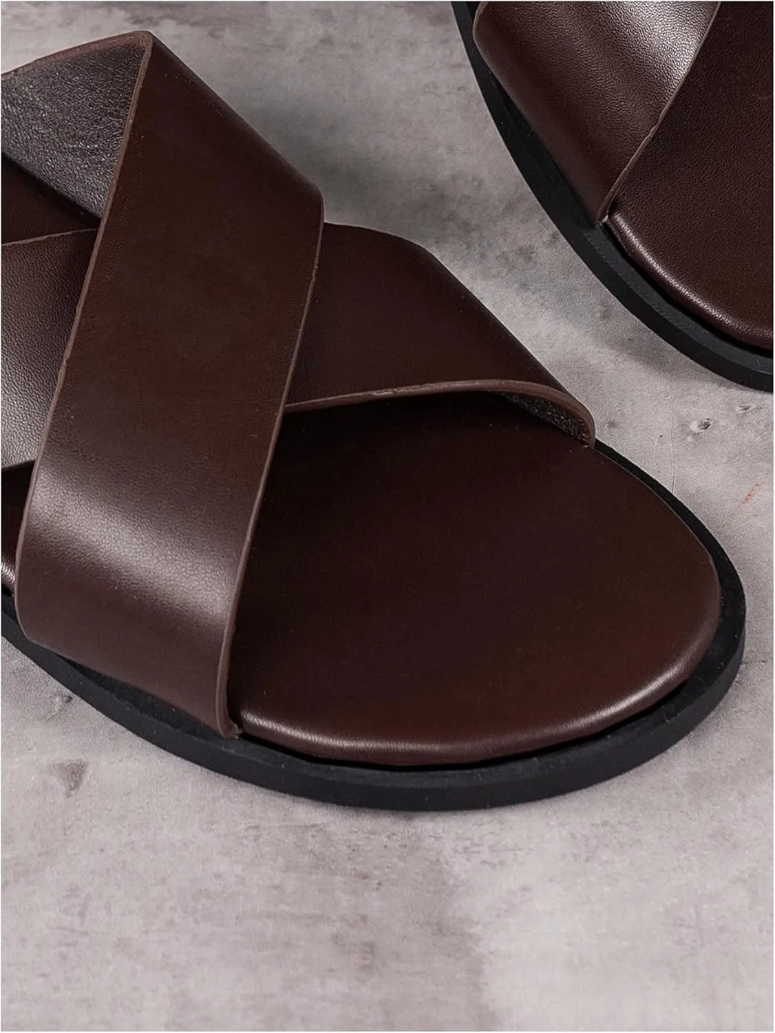 GORGLITTER Men's Summer Beach Leather Sandals Footwear Criss Cross Pu Leather Slide Slippers